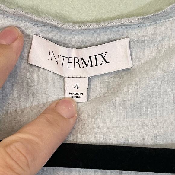 Intermix Wrap Crop Top Size 4 Blue Surplice Eyelet Ruffle Boho Feminine Romantic - Picture 4 of 12